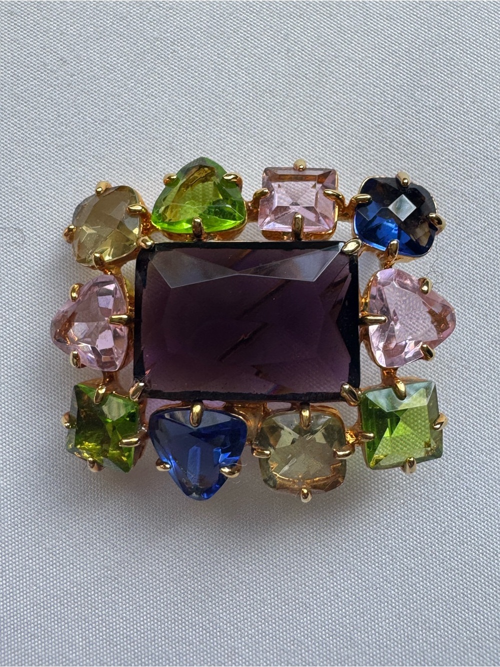 Multicolor Crystal Cluster Brooch with Large Amethyst Center